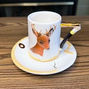 Vintage Enesco Rare Buck Mug Woodland Deer Bust 6oz. Coffee Cup & Saucer
